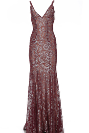 burgundy silver backless Jovani dress 02906